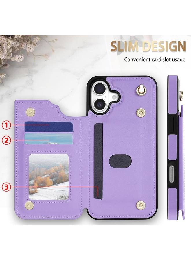 اس-توب جراب هاتف iPhone 16 مع مشبك مزدوج وفتحات للبطاقات مع حبل - Image 2