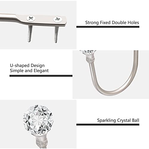 KOLAKO Curtain Drapery Holdback, Decorative Drapery Tieback Hooks with Crystal Ball, U Shaped Curtain Holders Wall Mounted Curtain Holdback, Heavy Duty Window Treatment Holdbacks for Home Decor 1 Pair Silve - Image 3