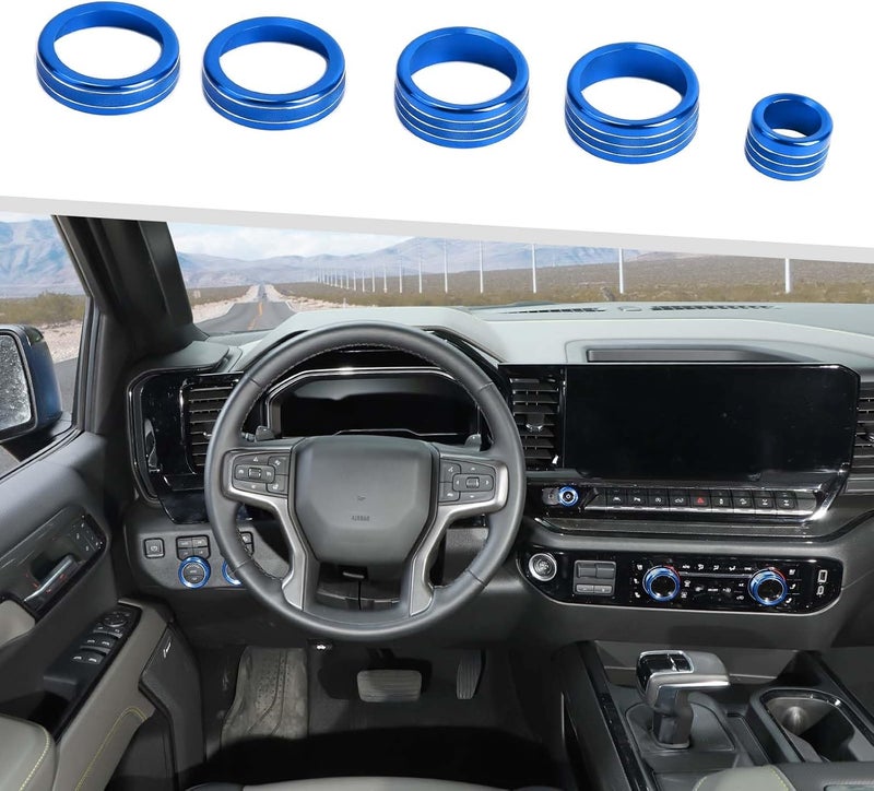 Jimen 5PCS Knob Cover Set for 2022+ Chevrolet Silverado - Blue - Image 1