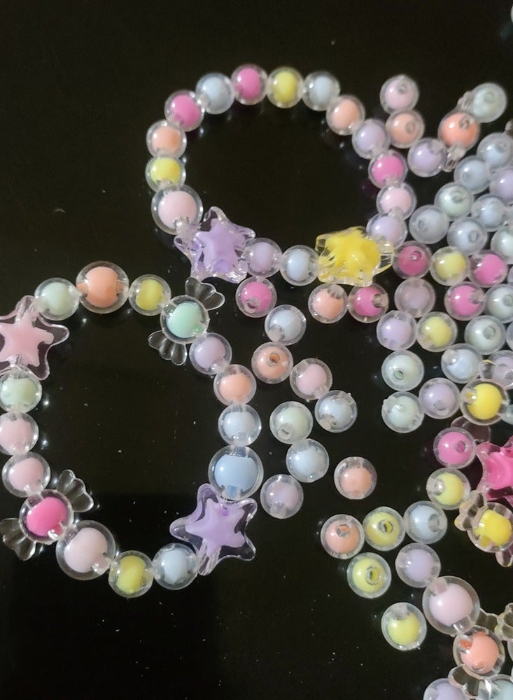 130pcs Acrylic Beads Flower Round Spacer Loose Beads Kits for Bracelet Keychain Jewelry Making Accessories - Image 1