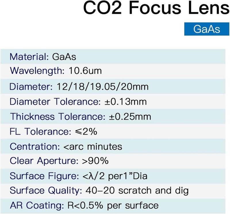 CO2 Laser Cutter Focus Focal Lens GaAs Focus Lens Dia.18 19.05 20 25mm FL 38.1 50.8 63.5 76.2 101.6mm 1.5-4" for CO2 Laser Engraving Cutting Machine (Diameter : 25mm, Focal Length : 38.1mm) - Image 4