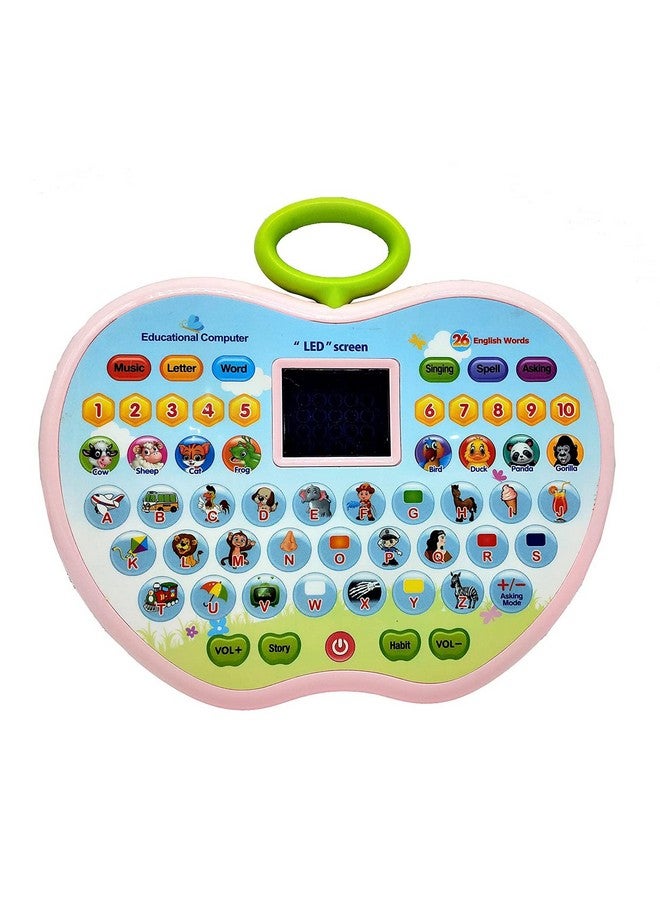 VGRASSP Apple Shape Educational Mini Computer Laptop Toy for Kids LED Display and Fun Music for Learning Alphabets Numbers Words and Animals (Pink) - Image 1