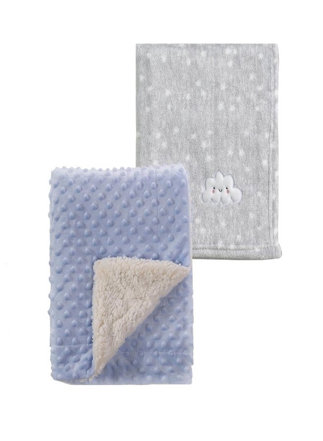 CREVENT 2Pcs 30''X40'' Cute Cozy Fluffy Warm Baby Blankets for Infants Toddlers' Bedding Crib Cot Stroller - Grey Cloud + Blue Sherpa - Image 1