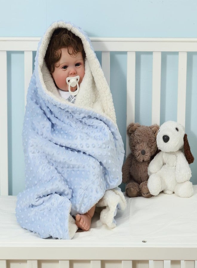 CREVENT 2Pcs 30''X40'' Cute Cozy Fluffy Warm Baby Blankets for Infants Toddlers' Bedding Crib Cot Stroller - Grey Cloud + Blue Sherpa - Image 5