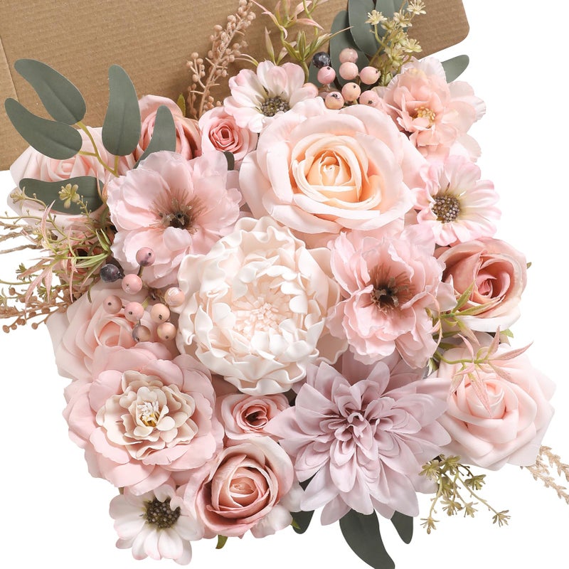 Koroni Flowers Artificial Flowers Combo Box Set Pink Flowers Silk Fake Roses with Stems for DIY Wedding Bouquets,Floral Arrangement,Table Centerpieces,Baby Shower, Home Decor - Image 1