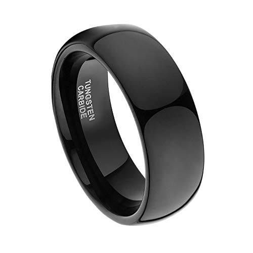 TRUMIUM 8mm Black Ring Band Tungsten Wedding Band for Men Women High Polished Dome Comfort Fit Size 11 - Image 2