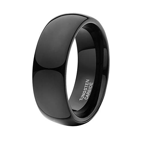 TRUMIUM 8mm Black Ring Band Tungsten Wedding Band for Men Women High Polished Dome Comfort Fit Size 11 - Image 1