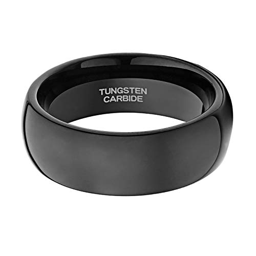 TRUMIUM 8mm Black Ring Band Tungsten Wedding Band for Men Women High Polished Dome Comfort Fit Size 11 - Image 3