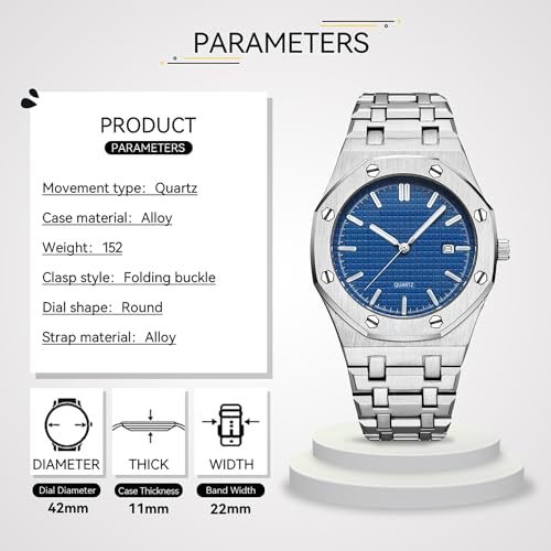 BARAMON Men's Watches, Royalty Stainless Steel Quartz Movement Date Male Clock Waterproof Luminous Hands Casual Business Wrist Watches for Men - Image 2