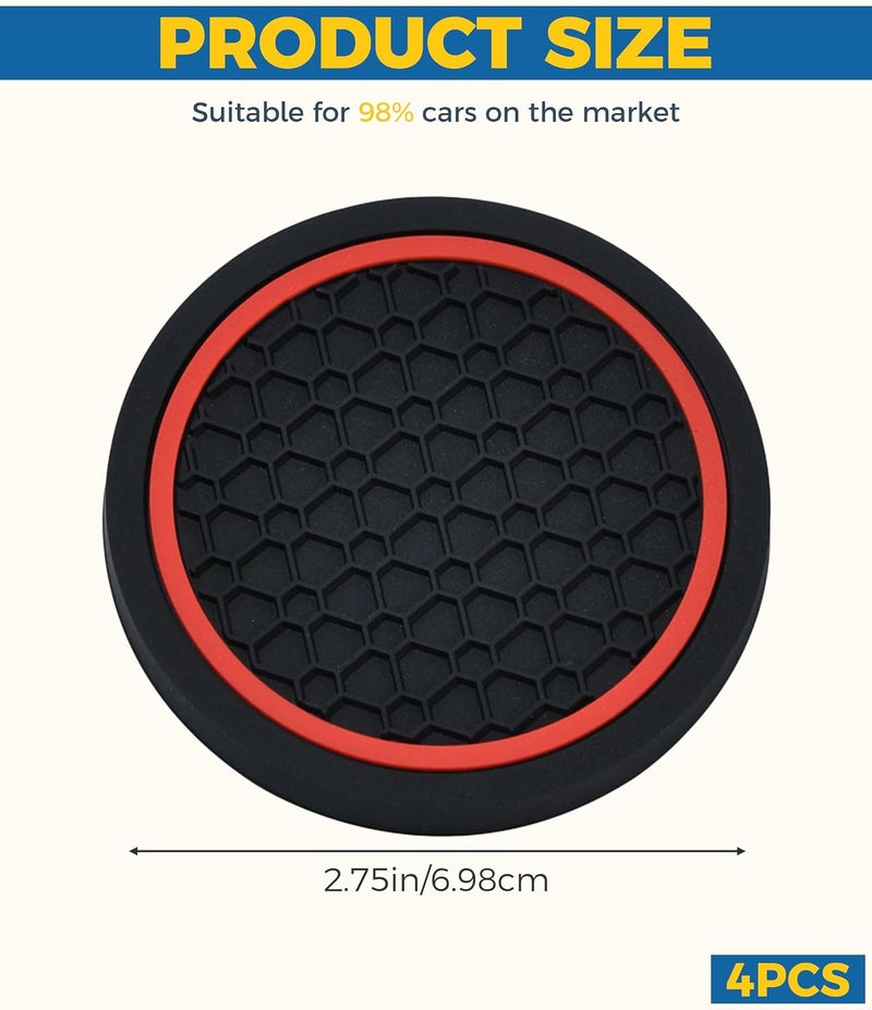UBOG 4PCS Car Coasters,Car Accessories Car Cup Coasters,Car Accessories Interior,2.75 Inch Car Coasters for Cup Holders,Universal Non-Slip Car Cup Holder Coaster for Most Vehicle Truck (Black&Red) - Image 2