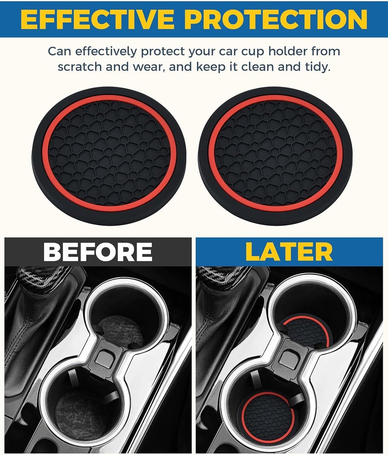 UBOG 4PCS Car Coasters,Car Accessories Car Cup Coasters,Car Accessories Interior,2.75 Inch Car Coasters for Cup Holders,Universal Non-Slip Car Cup Holder Coaster for Most Vehicle Truck (Black&Red) - Image 4