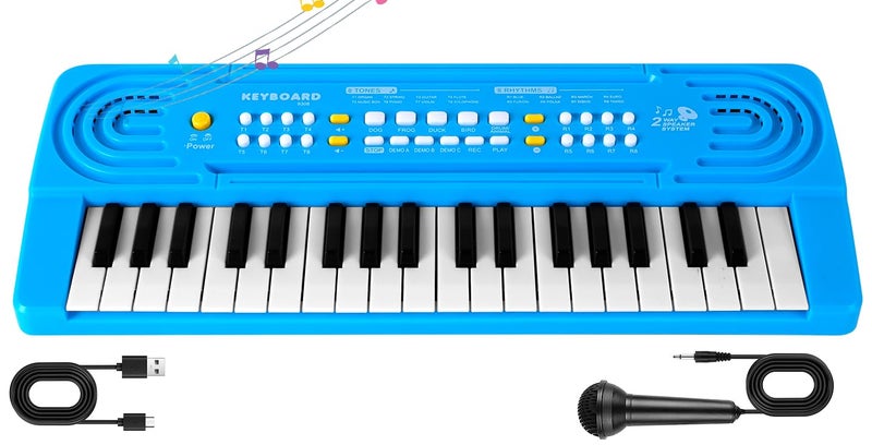 TWFRIC Kids Toddler Toy Piano Keyboard 37 Key Pianos for Kid Music Toys Instruments with Microphone Explore Creativity Perfect Birthday for 38 Year Old Blue - Image 3
