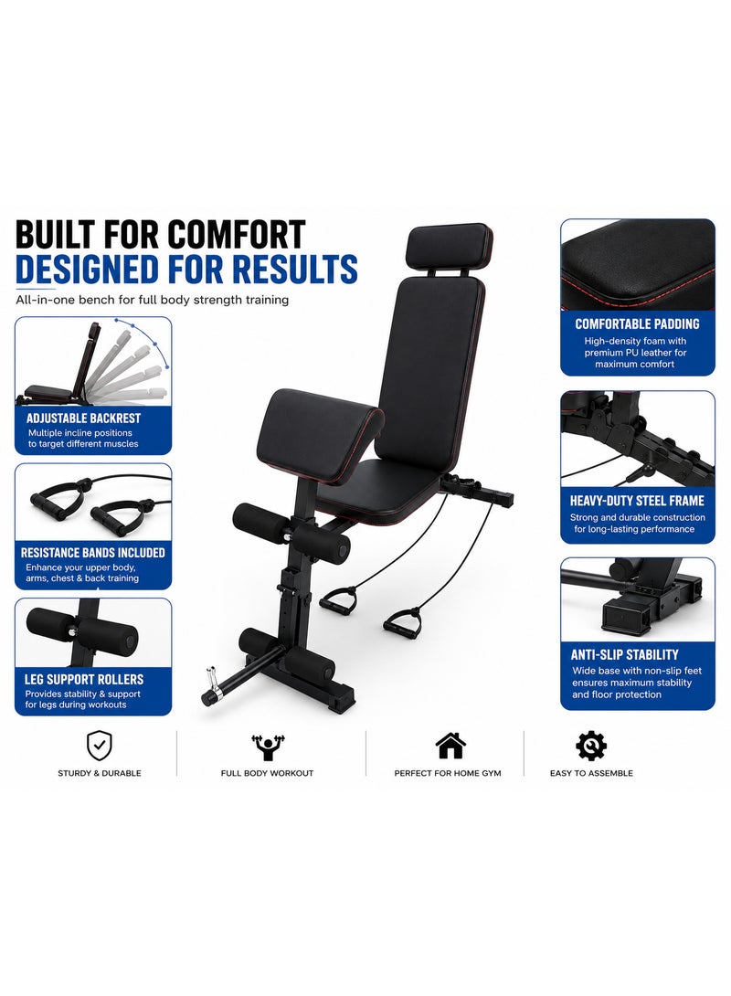Lifetop Adjustable Multi-Function Weight Bench with Resistance Bands, Sit-Up & Dumbbell Workout Bench - Image 4