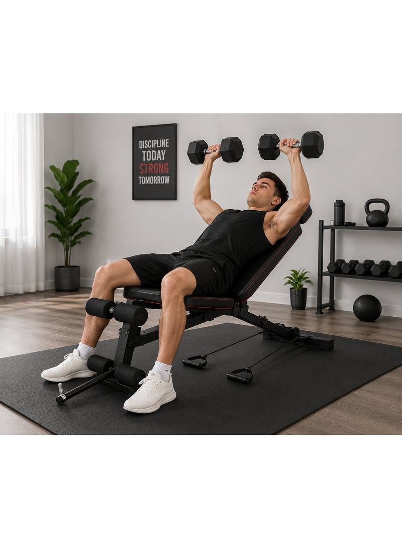 Lifetop Adjustable Multi-Function Weight Bench with Resistance Bands, Sit-Up & Dumbbell Workout Bench - Image 2