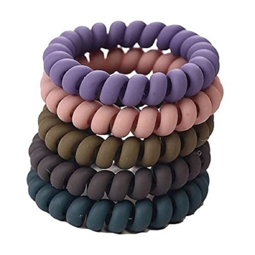 FAVELA Telephone Wire Elastic Hair Bands – Set of 5 | Colorful and Stretchable Ponytail Headwear Headband Holders Rubber Bands for Girls and Women | No Crease, No Damage Hair Ties - Image 1