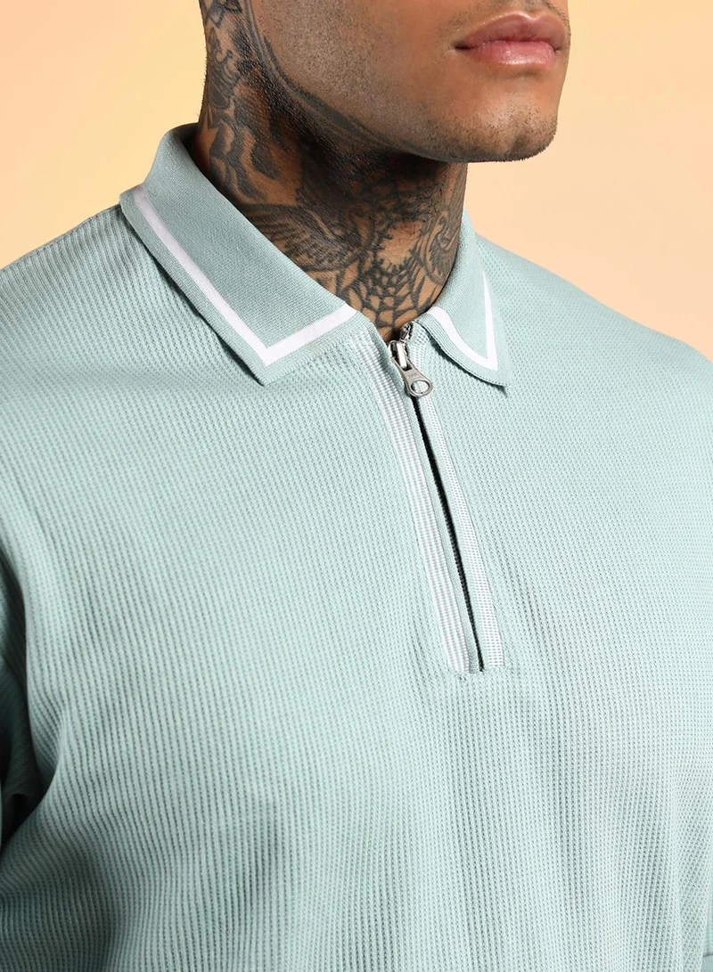 Campus Sutra Men's Mint Green Micro-Waffle Polo T-Shirt