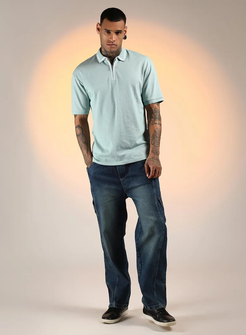 Campus Sutra Men's Mint Green Micro-Waffle Polo T-Shirt