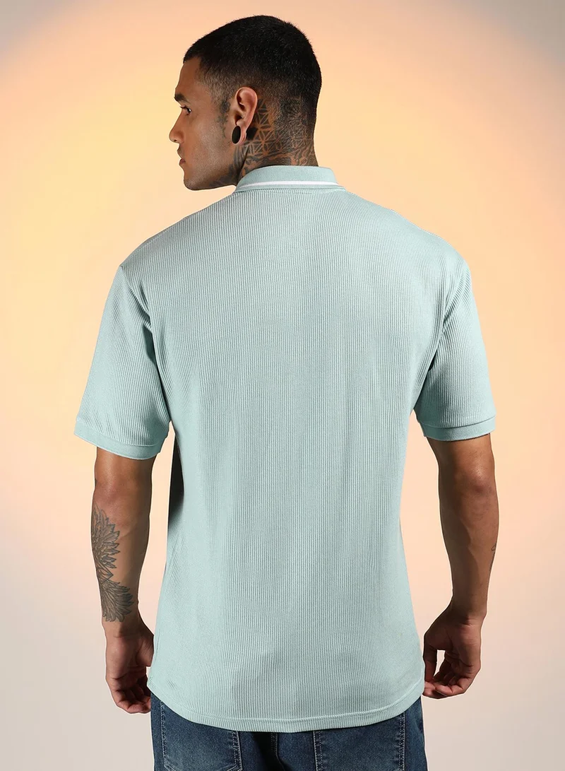 Campus Sutra Men's Mint Green Micro-Waffle Polo T-Shirt