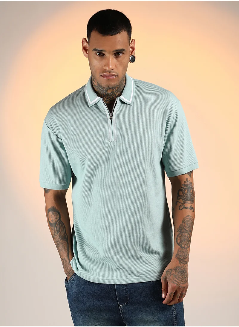 كامبوس سوترا Men's Mint Green Micro-Waffle Polo T-Shirt