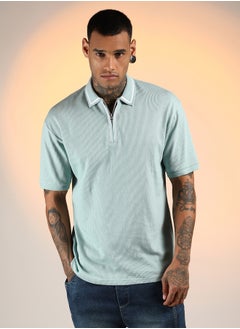 كامبوس سوترا Men's Mint Green Micro-Waffle Polo T-Shirt  - Image 2
