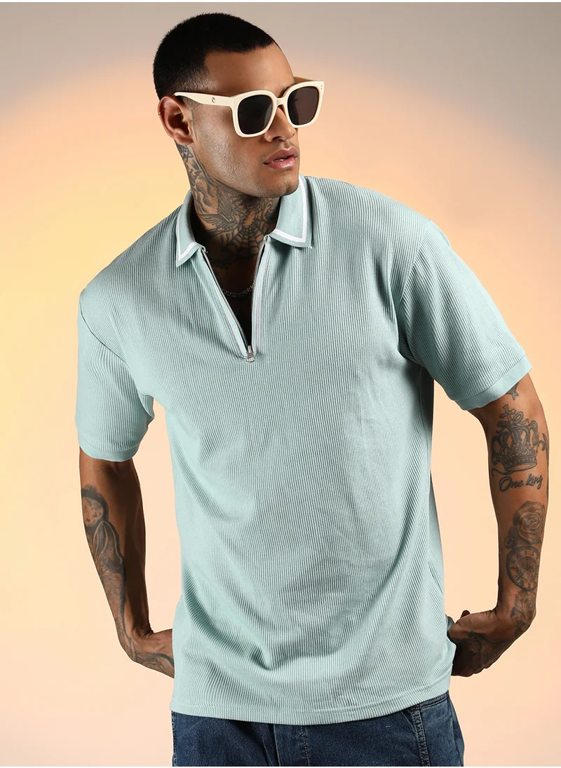 كامبوس سوترا Men's Mint Green Micro-Waffle Polo T-Shirt