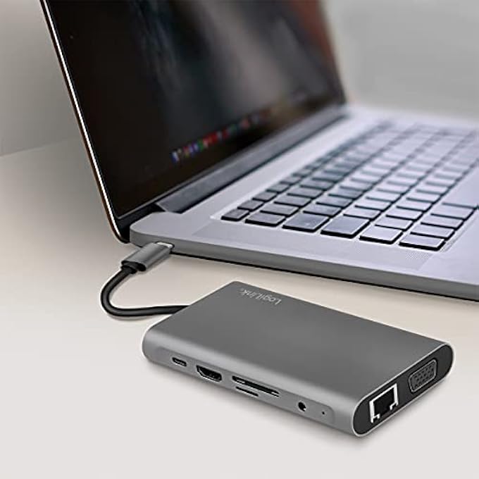 Logilink UA0383 - USB 3.2 (GEN 1) DOCKING STATION WITH 10 PORTS AND PD (POWER DELIVERY) 100 W, 1X USB-C (PD) / 3X USB 3.0 / 1X HDMI / 1X VGA / 1X RJ45 / 1X MICROSD / 1X SD / 1X 3.5 MM AUDIO/SILVER - Image 2