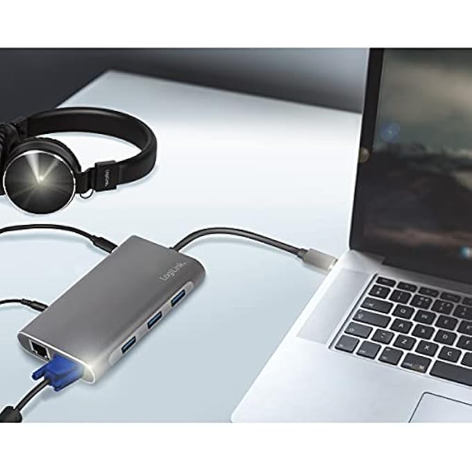 Logilink UA0383 - USB 3.2 (GEN 1) DOCKING STATION WITH 10 PORTS AND PD (POWER DELIVERY) 100 W, 1X USB-C (PD) / 3X USB 3.0 / 1X HDMI / 1X VGA / 1X RJ45 / 1X MICROSD / 1X SD / 1X 3.5 MM AUDIO/SILVER - Image 3