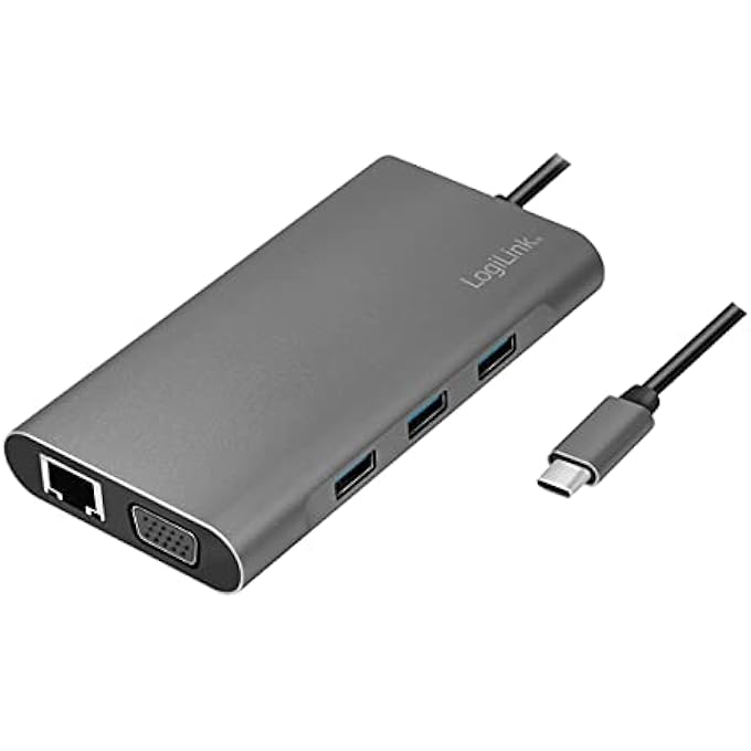 Logilink UA0383 - USB 3.2 (GEN 1) DOCKING STATION WITH 10 PORTS AND PD (POWER DELIVERY) 100 W, 1X USB-C (PD) / 3X USB 3.0 / 1X HDMI / 1X VGA / 1X RJ45 / 1X MICROSD / 1X SD / 1X 3.5 MM AUDIO/SILVER - Image 1