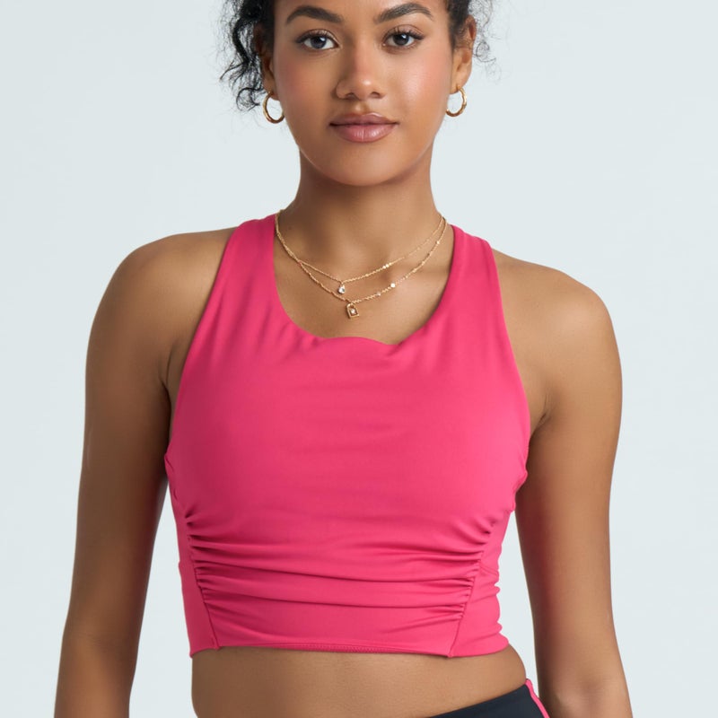 POPSUGAR Long Line Sports Bra Women, Workout Crop Tops for Women Longline Criss Cross Gym Yoga Tops with Built in Bra for Running Pilates Poppy Pink, Large - Image 4