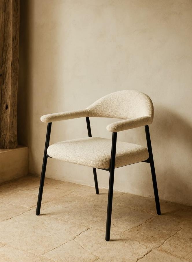 UNIKSAR Modern Boucle Fabric Upholstered Accent Armchair or Dining Chair with Matte Black Metal Frame - Ergonomic and Comfortable Seating - Image 1