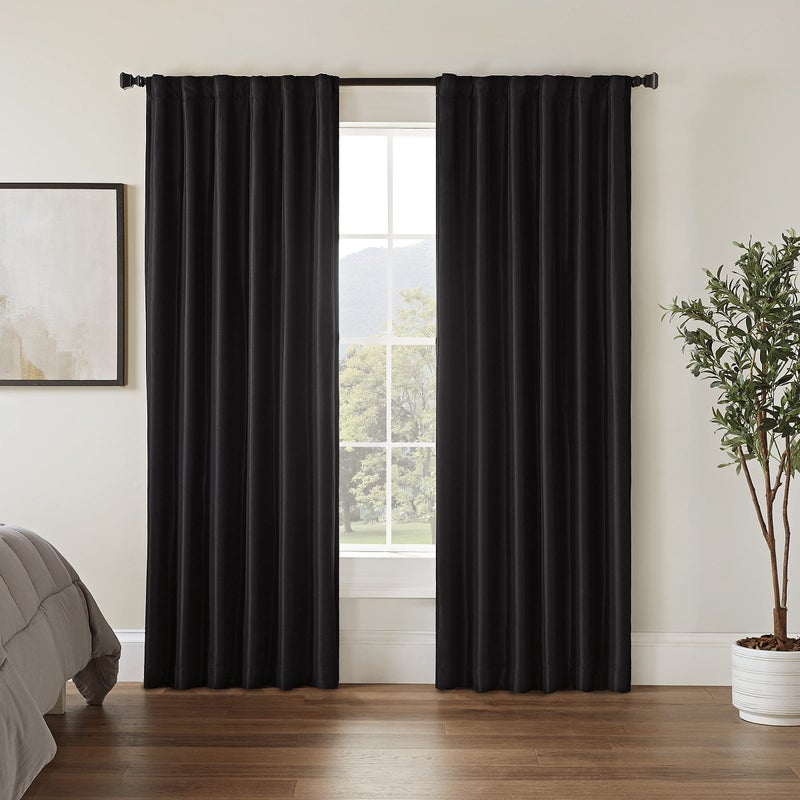 ECLIPSE Fresno Modern Blackout Thermal Rod Pocket Window Curtain for Bedroom (1 Panel)  52"" x 95""  Black - Image 2