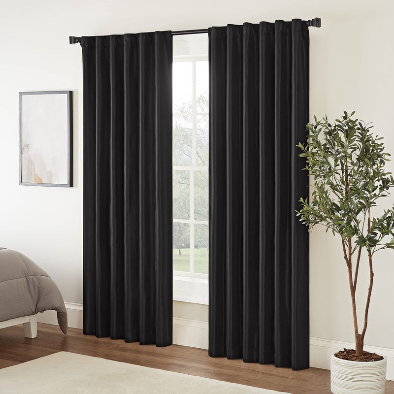 ECLIPSE Fresno Modern Blackout Thermal Rod Pocket Window Curtain for Bedroom (1 Panel)  52"" x 95""  Black - Image 1