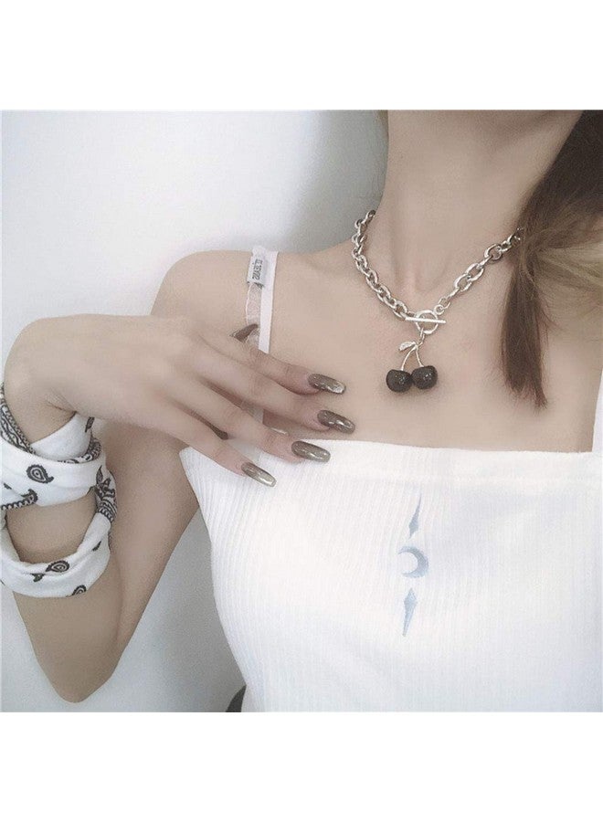 هالوتي قلادات من الفضة العتيقة على شكل كرز أسود بانك للنساء فوق سن 15 عامًا - Image 5