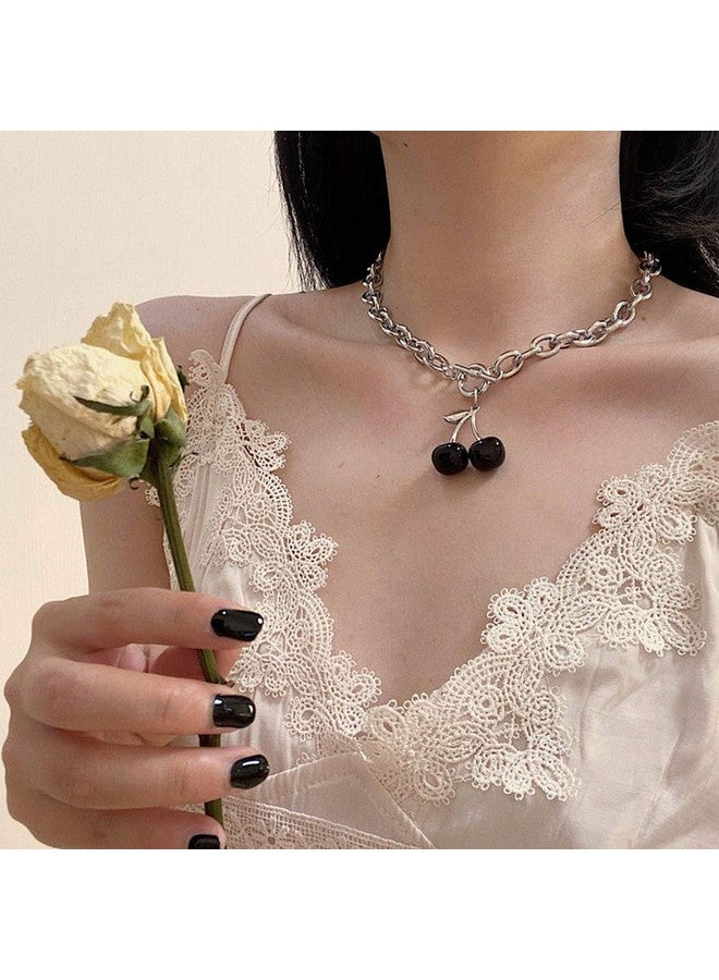 هالوتي قلادات من الفضة العتيقة على شكل كرز أسود بانك للنساء فوق سن 15 عامًا - Image 3