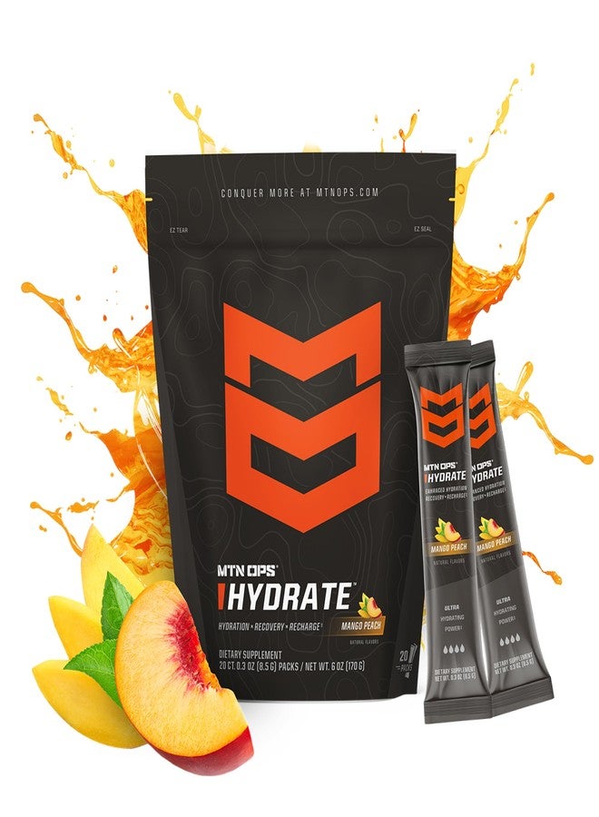 MTN OPS Hydrate Electrolytes Powder Drink Mix, 20 Single Serving On-The-Go Electrolyte Packs with Over 1000mg of Electrolytes per Serving, Mango Peach - Image 2