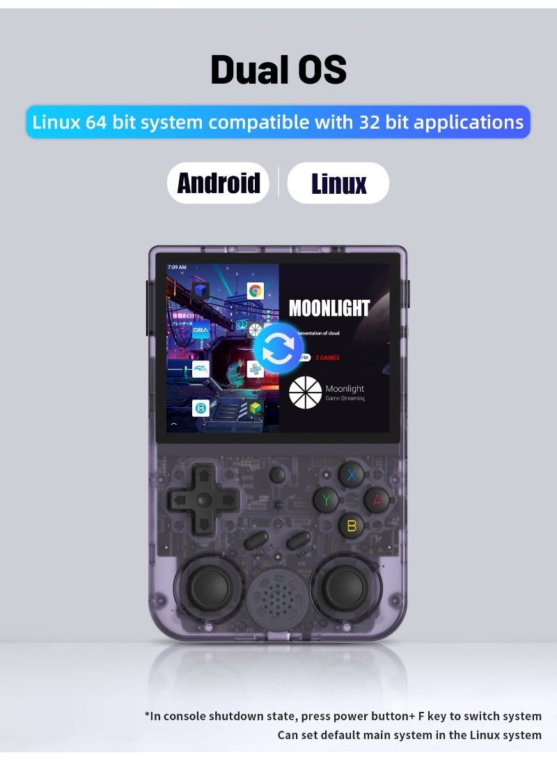AROAQ RG353V Handheld Game Console 3.5 Inch IPS Screen 640x480 High Resolution CPU RK3566 Quad-Core OS Android 11 Linux 2G/64G+16G 3200Mah Battery Purple - Image 3
