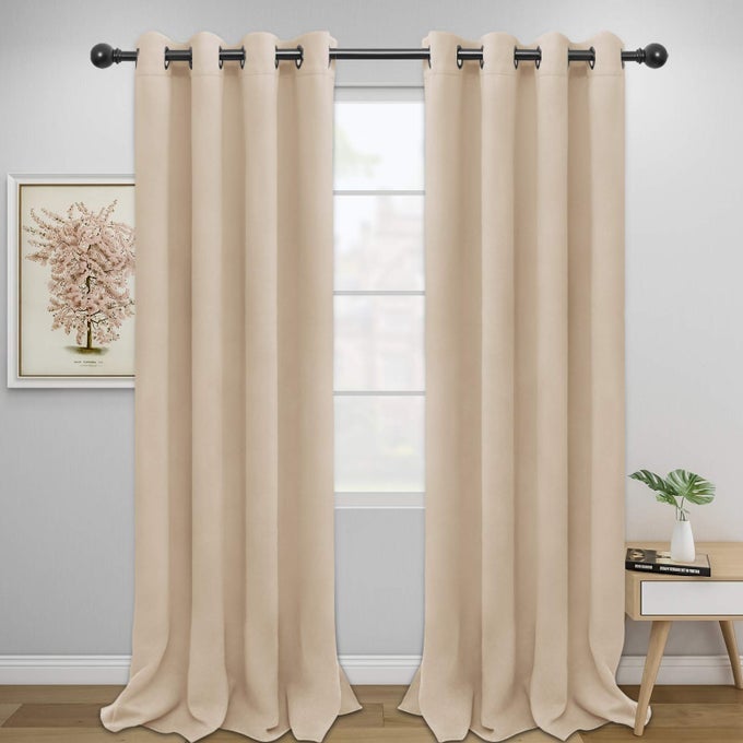 EasyGoing Blackout Curtains for Bedroom Solid Thermal Insulated Grommet and Noise Reduction Window Drapes Room Darkening Curtains for Living Room 2 Panels 52x96 inBeige
