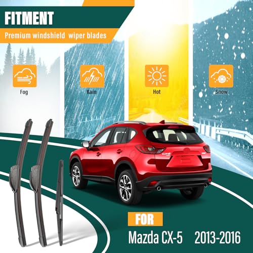 KVQ Windshield Wiper Blades Replacement for Mazda CX5 CX-5 2013 2014 2015 2016 Original Factory Quality Front Rear Wiper Blade Set - 24" 18" 14" (Set of 3) - Image 2