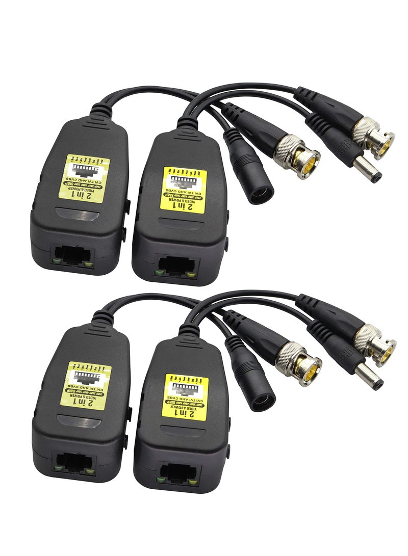 Excefore Passive Video RJ45 to BNC Transceiver Transmitter, HD CVI/TVI/AHD/CVBS, with DC power Connector, for 720P 960P 1080P 3MP 4MP 5MP 8MP CCTV Safety DVR Monitoring Camera System (18cm/4-pairs) - Image 1