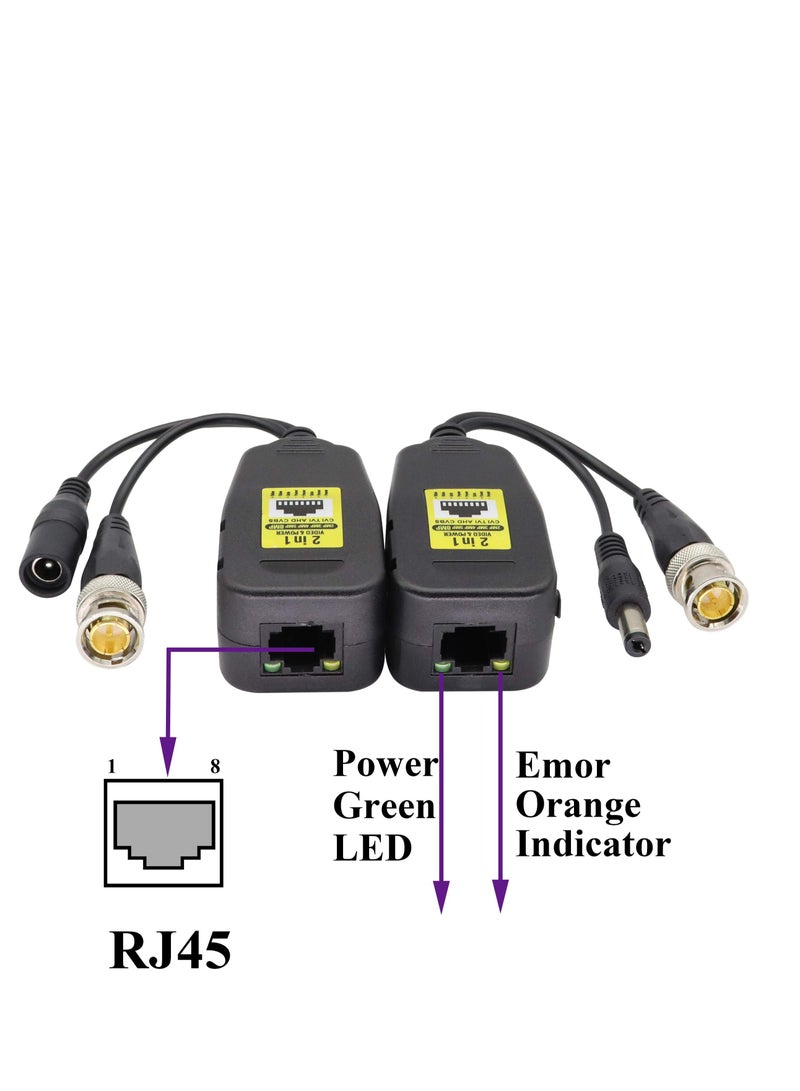 Excefore Passive Video RJ45 to BNC Transceiver Transmitter, HD CVI/TVI/AHD/CVBS, with DC power Connector, for 720P 960P 1080P 3MP 4MP 5MP 8MP CCTV Safety DVR Monitoring Camera System (18cm/4-pairs) - Image 3