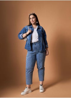 SASSAFRAS Plus Size Embellished Detail Washed Denim Jacket with Pocket Detail by Styli  - Image 3