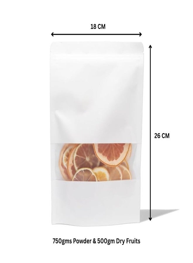 Deera Kraft Paper + Poly Stand Up Storage Zip lock Pouches with window 180mm x 260mm Pack Of 100 - White - Image 3