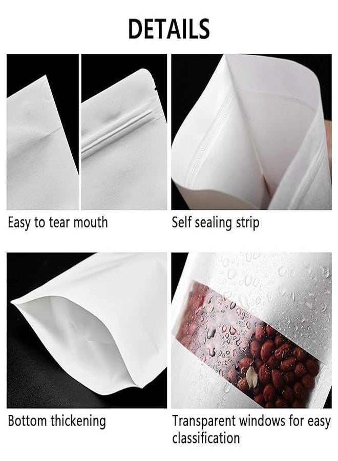 Deera Kraft Paper + Poly Stand Up Storage Zip lock Pouches with window 180mm x 260mm Pack Of 100 - White - Image 5
