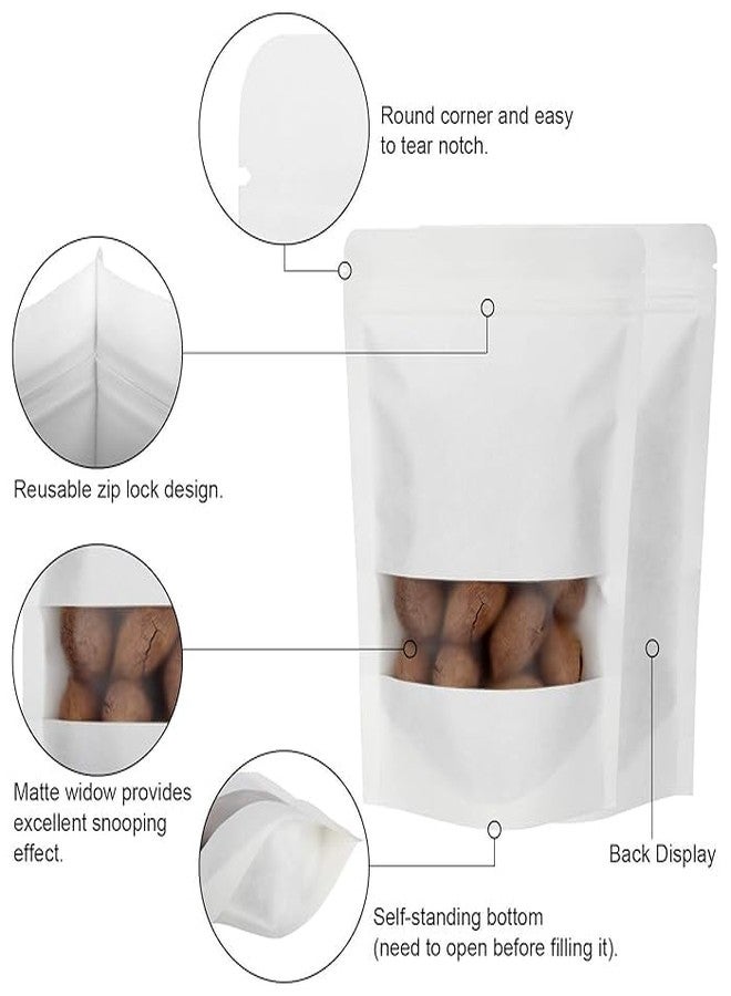 Deera Kraft Paper + Poly Stand Up Storage Zip lock Pouches with window 180mm x 260mm Pack Of 100 - White - Image 2