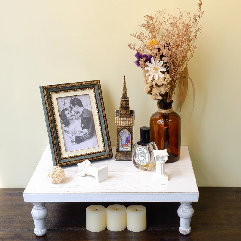 TOOLTENG Wooden Riser Decorative Tray, Farmhouse Wood Pedestal Stand, Rustic Whitewashed Tray Riser Display Stand, Coffee Bar, Dining Room, Centerpiece, Kitchen, Bathroom Table Decor (Washwhite) - Image 5