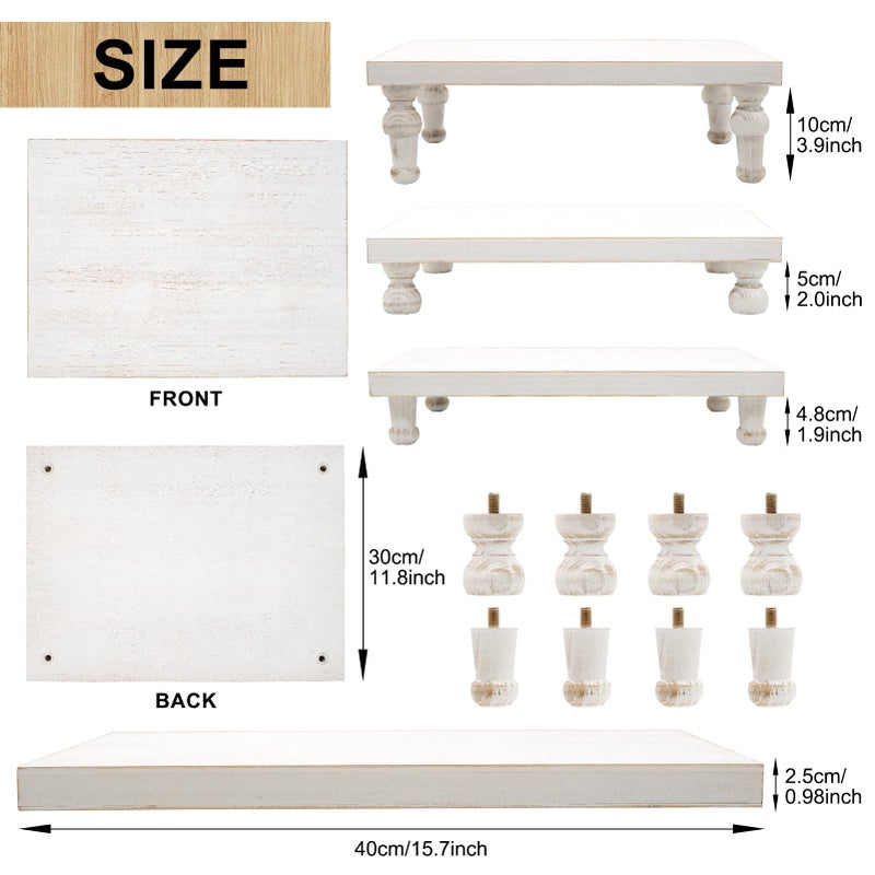 TOOLTENG Wooden Riser Decorative Tray, Farmhouse Wood Pedestal Stand, Rustic Whitewashed Tray Riser Display Stand, Coffee Bar, Dining Room, Centerpiece, Kitchen, Bathroom Table Decor (Washwhite) - Image 2