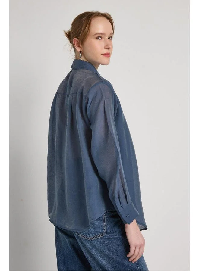 mina aise Relax Fit Cape Detailed Premium Navy Women's Shirt 31017.
