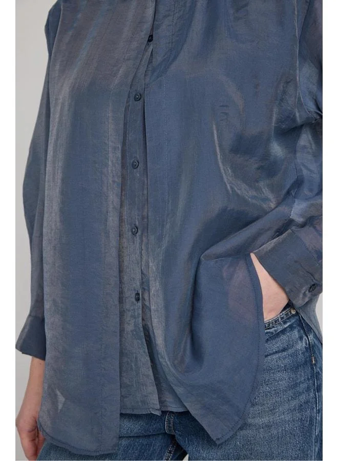 mina aise Relax Fit Cape Detailed Premium Navy Women's Shirt 31017.