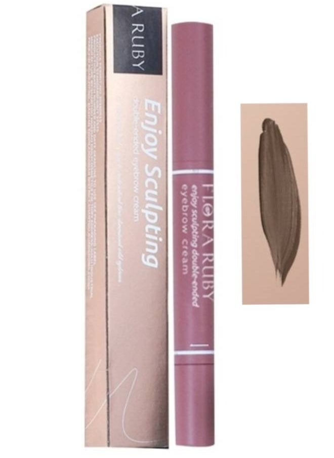 FLORA RUBY - Double Ended Eyebrow Cream Dual Sided Brow Brush Waterproof and Smudge Proof Eyebrow Definer Pen Makeup Retractable Ultra Fine Tip Fills in Sparse Areas and Gaps Eyebrow Pencil Dark Brown 01 - Image 1