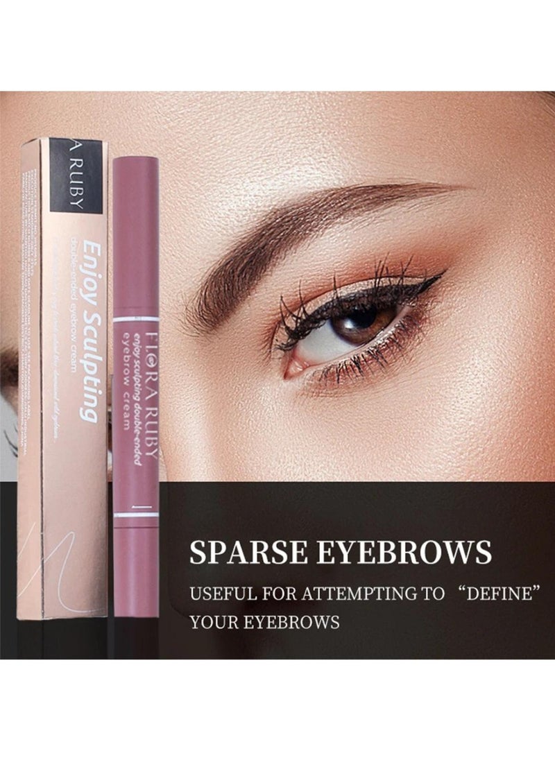 FLORA RUBY - Double Ended Eyebrow Cream Dual Sided Brow Brush Waterproof and Smudge Proof Eyebrow Definer Pen Makeup Retractable Ultra Fine Tip Fills in Sparse Areas and Gaps Eyebrow Pencil Dark Brown 01 - Image 1